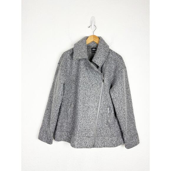 Zara Boucle Coat Gray Women’s Medium Oversized Peacoat Textured - Picture 3 of 13